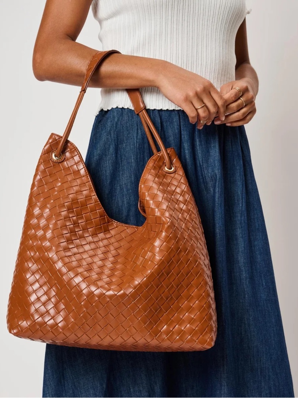 Moda Luxe Woven Shoulder Bag in Cognac Brown
